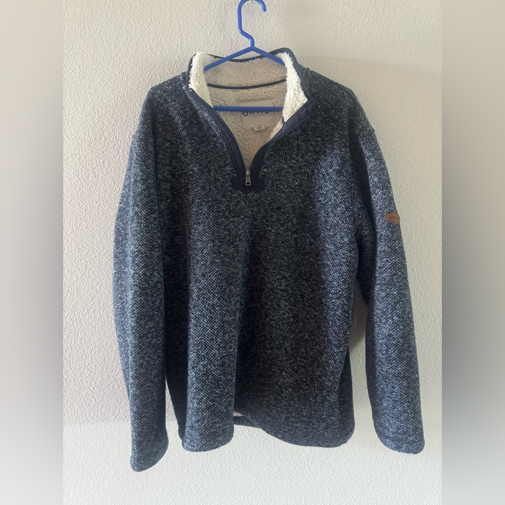 Orvis Sweater Adult Extra Large Blue Quarter Zip Sherpa Lined Fleece Outdoor Men